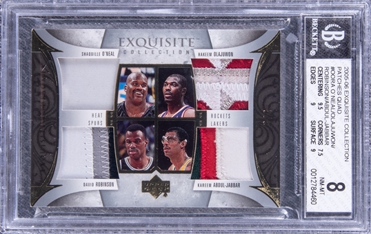 2005-06 UD "Exquisite Collection" Patches Quad #OORA ONeal/Olajuwon/Robinson/Abdul-Jabbar Game Used Patch Card (#3/3) - BGS NM-MT 8